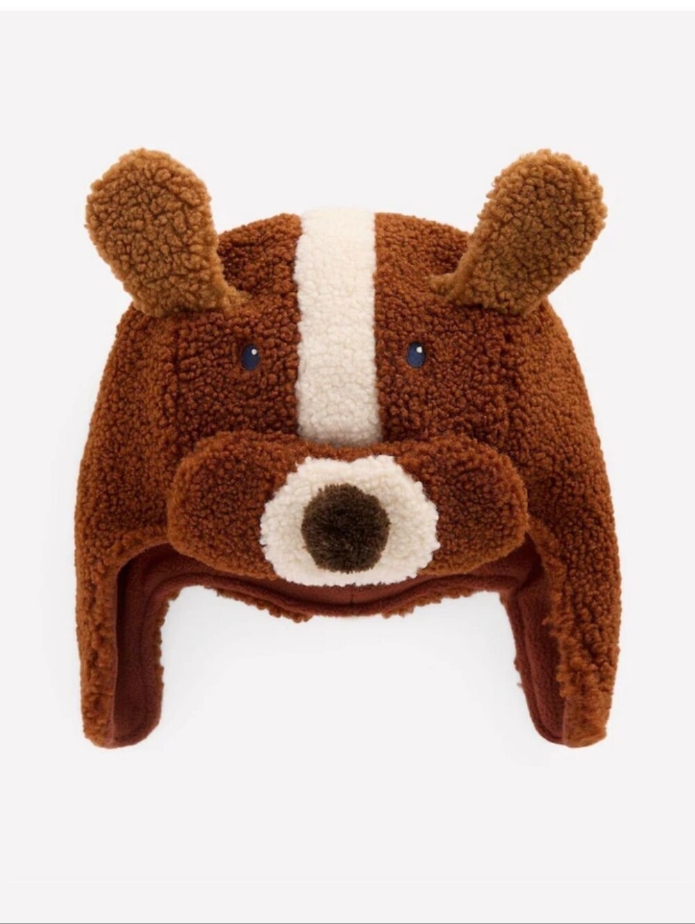 Mini Boden Brown Bear Sherpa Plush Kids Hat - Cozy Earflap Beanie Size 5-8Y.